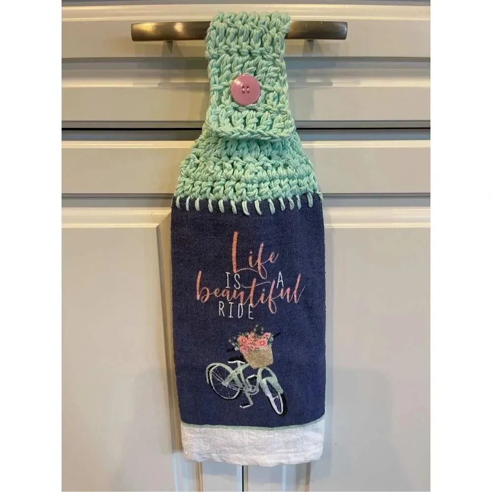 Crochet Top Kitchen Towel- Life is a Beautiful Ride